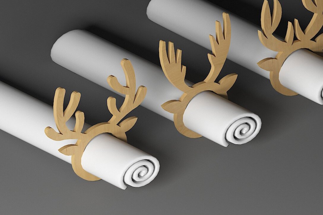 Intra απο ξύλο plywood 3mm-4mm πάχος Χριστουγεννιάτικα δαχτυλίδια για χαρτοπετσέτα, Noel Deer Δίασταση 30x20 cm INTRAFABR-46329497