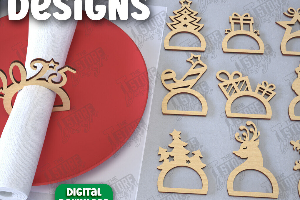 Σετ των 3 Intra απο ξύλο plywood 3mm-4mm πάχος Δαχτυλίδια χριστουγεννιάτικων χαρτοπετσετών | Διακοπές Δίασταση 15x15 cm INTRAFABR-107821214