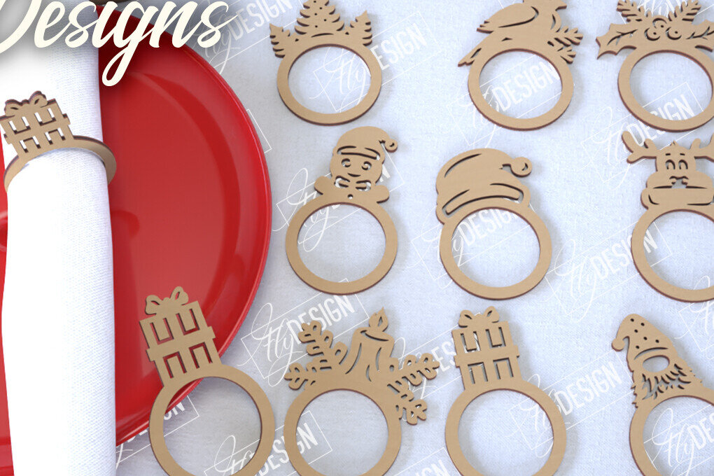 Σετ των 2 Intra απο ξύλο plywood 3mm-4mm πάχος Δαχτυλίδια χριστουγεννιάτικων χαρτοπετσετών | Διακοπές Δίασταση 15x15 cm INTRAFABR-107814654