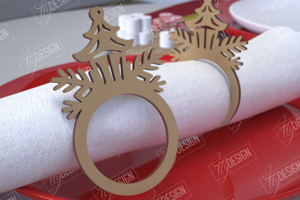 Σετ των 2 Intra απο ξύλο plywood 3mm-4mm πάχος Χριστουγεννιάτικα δαχτυλίδια χαρτοπετσέτας | Εορταστικό δείπνο Δίασταση 15x15 cm INTRAFABR-107814320