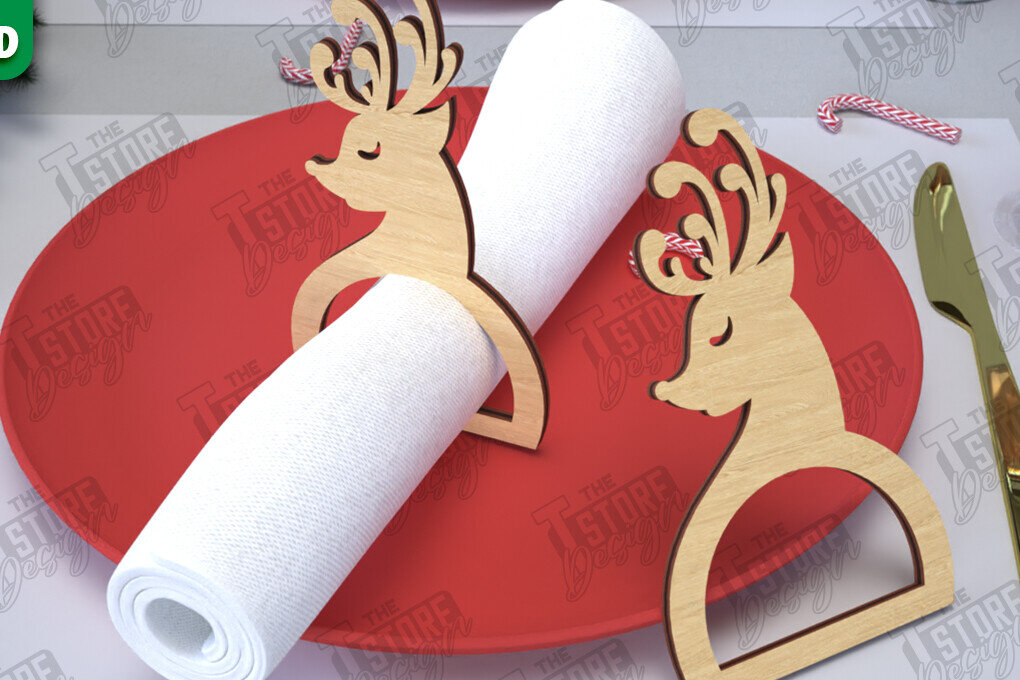 Σετ των 2 Intra απο ξύλο plywood 3mm-4mm πάχος Χριστουγεννιάτικα δαχτυλίδια χαρτοπετσέτας | Εορταστικό δείπνο Δίασταση 15x15 cm INTRAFABR-107820483