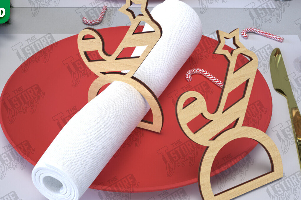 Σετ των 2 Intra απο ξύλο plywood 3mm-4mm πάχος Χριστουγεννιάτικα δαχτυλίδια χαρτοπετσέτας | Εορταστικό δείπνο Δίασταση 15x15 cm INTRAFABR-107820490