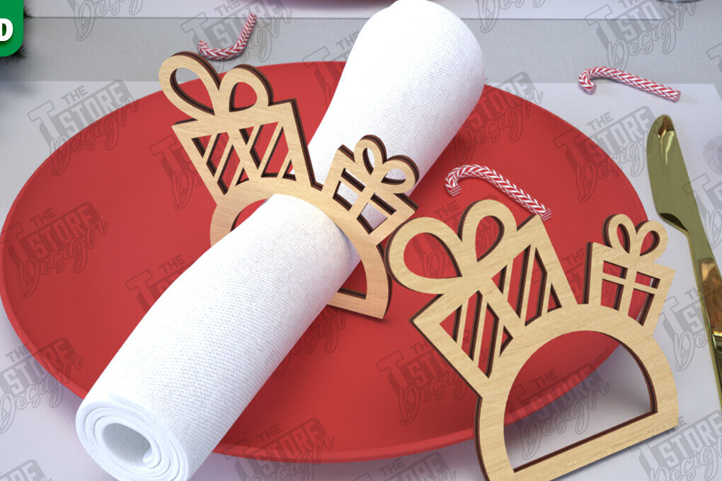 Σετ των 2 Intra απο ξύλο plywood 3mm-4mm πάχος Χριστουγεννιάτικα δαχτυλίδια χαρτοπετσέτας | Εορταστικό δείπνο Δίασταση 15x15 cm INTRAFABR-107820501