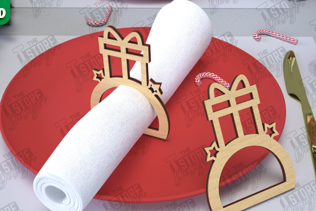 Σετ των 2 Intra απο ξύλο plywood 3mm-4mm πάχος Χριστουγεννιάτικα δαχτυλίδια χαρτοπετσέτας | Εορταστικό δείπνο Δίασταση 15x15 cm INTRAFABR-107820517