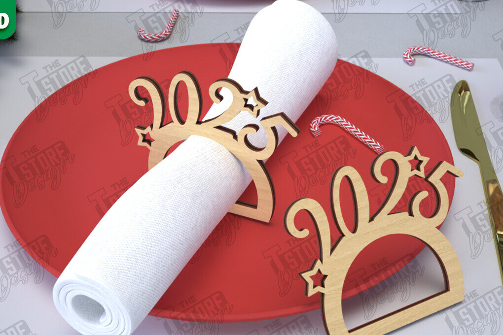 Σετ των 2 Intra απο ξύλο plywood 3mm-4mm πάχος Χριστουγεννιάτικα δαχτυλίδια χαρτοπετσέτας | Εορταστικό δείπνο Δίασταση 15x15 cm INTRAFABR-107820523