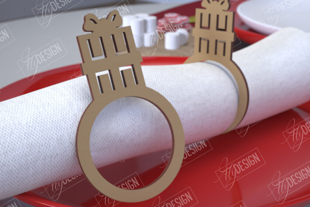 Σετ των 2 Intra απο ξύλο plywood 3mm-4mm πάχος Χριστουγεννιάτικα δαχτυλίδια χαρτοπετσέτας | Εορταστικό δείπνο Δίασταση 15x15 cm INTRAFABR-107814278