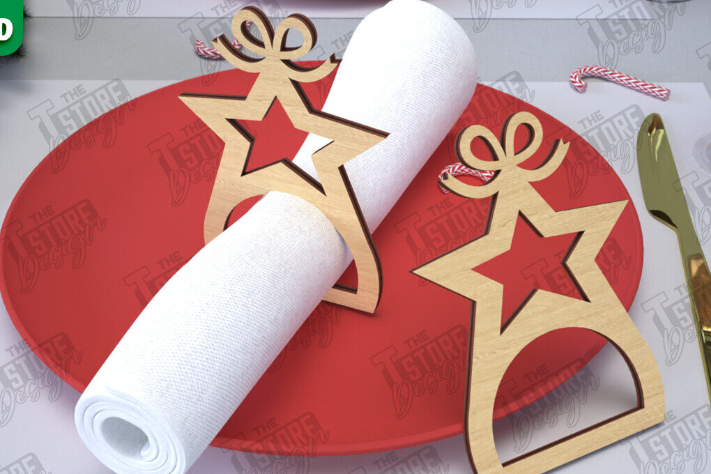 Σετ των 2 Intra απο ξύλο plywood 3mm-4mm πάχος Χριστουγεννιάτικα δαχτυλίδια χαρτοπετσέτας | Εορταστικό δείπνο Δίασταση 15x15 cm INTRAFABR-107820548