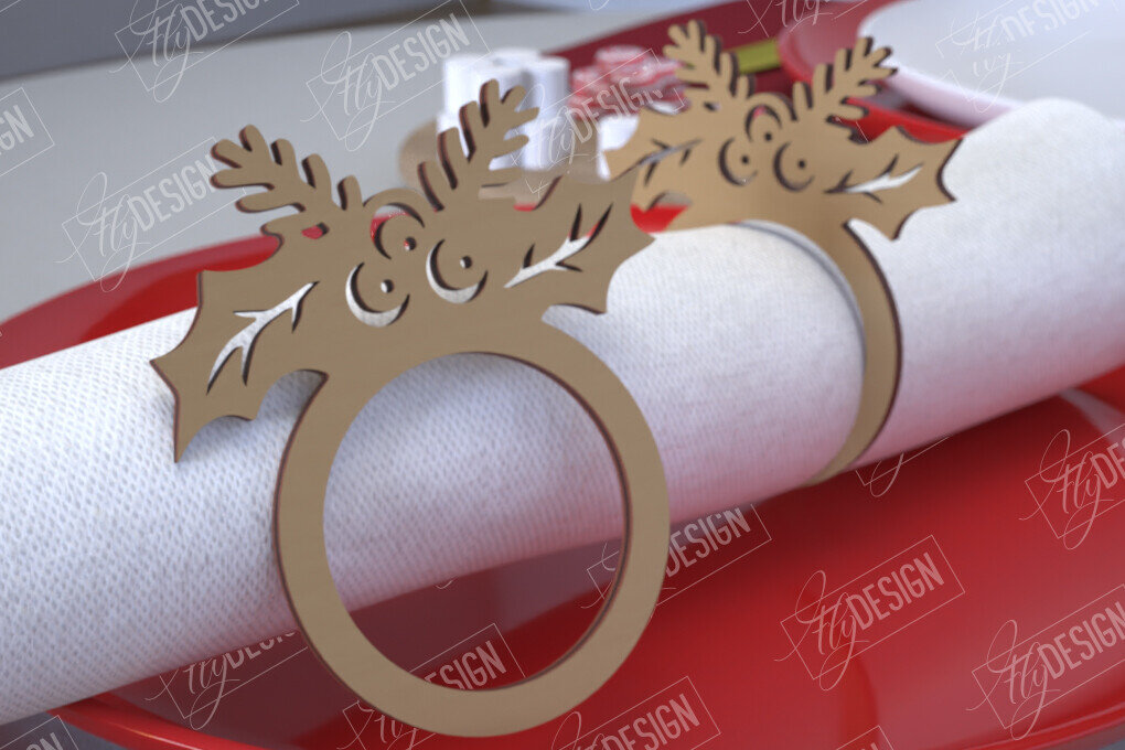 Σετ των 2 Intra απο ξύλο plywood 3mm-4mm πάχος Χριστουγεννιάτικα δαχτυλίδια χαρτοπετσέτας | Εορταστικό δείπνο Δίασταση 15x15 cm INTRAFABR-107814314