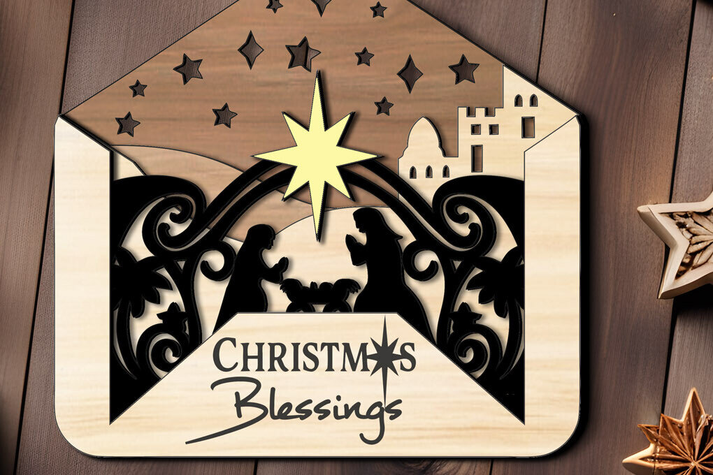 Σετ των 3 Intra απο ξύλο plywood 3mm-4mm πάχος Φάκελος Χριστουγέννων Άγια Νύχτα Δίασταση 5x5 cm INTRAFABR-107199003