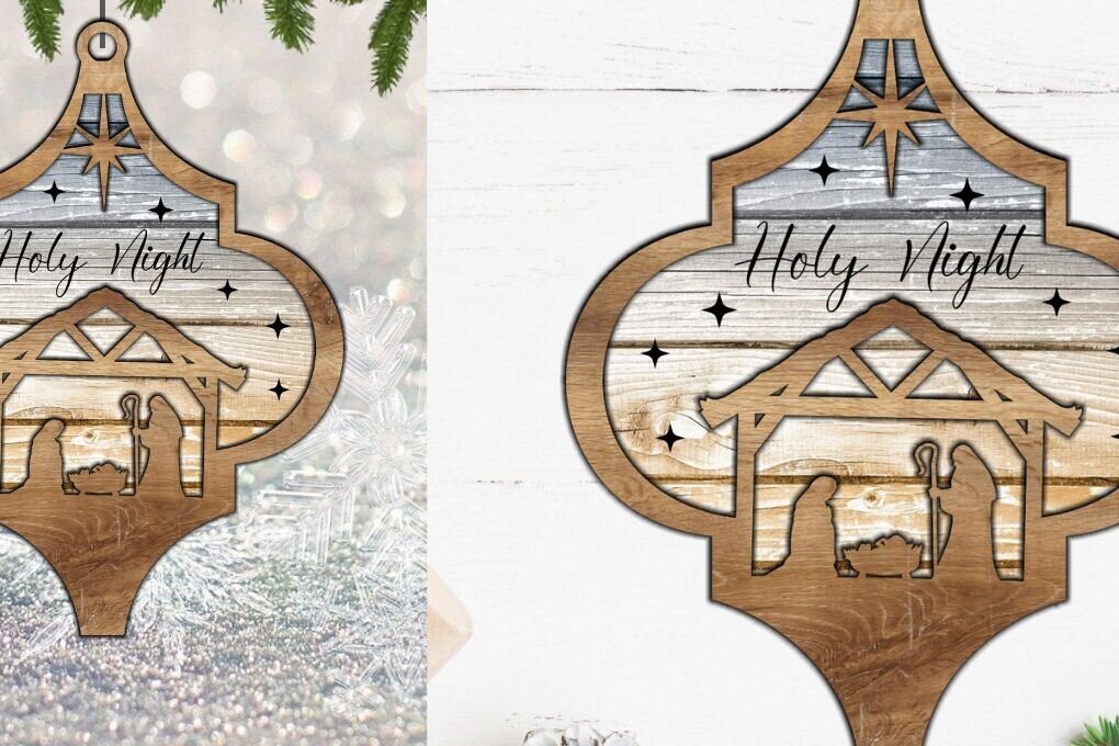 Σετ των 3 Intra απο ξύλο plywood 3mm-4mm πάχος Χριστουγεννιάτικο στολίδι της Γέννησης με λέιζερ Δίασταση 8x8 cm INTRAFABR-83225242