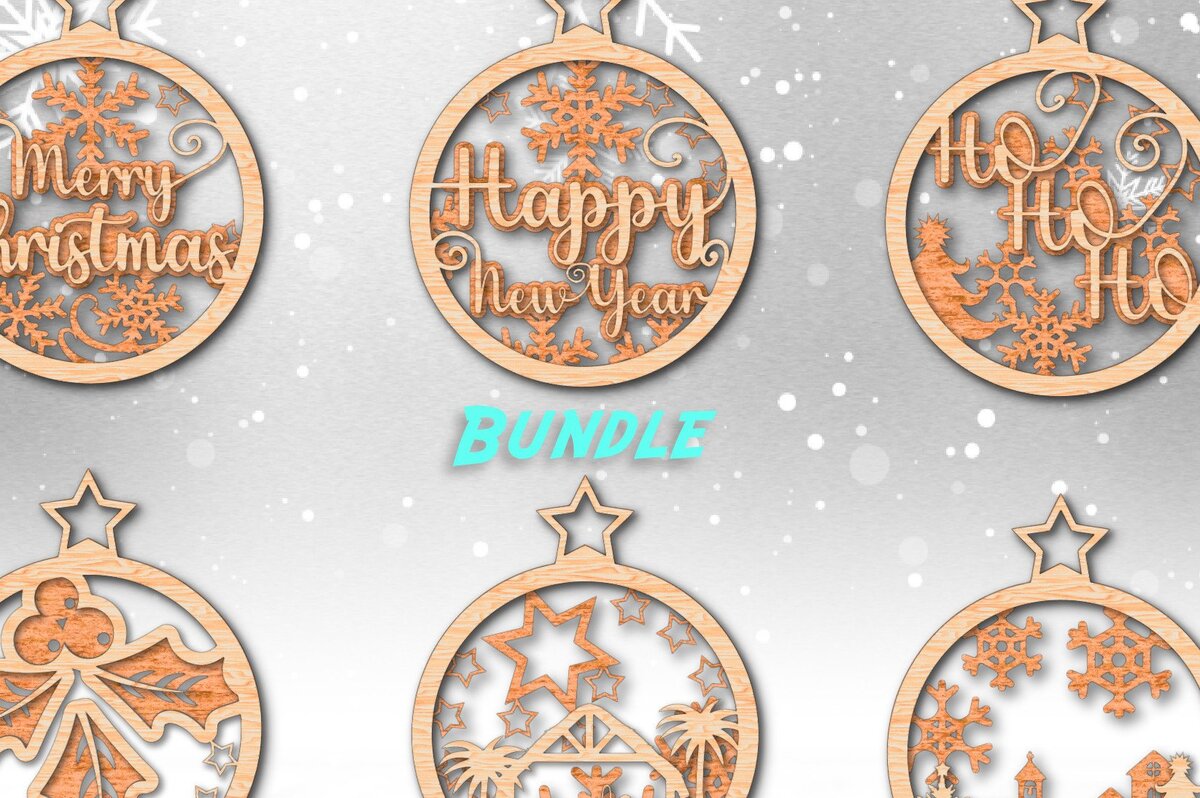 Σετ των 3 Intra απο ξύλο plywood 3mm-4mm πάχος Χριστουγεννιάτικων στολιδιών #2 Δίασταση 8x8 cm INTRAFABR-45135317