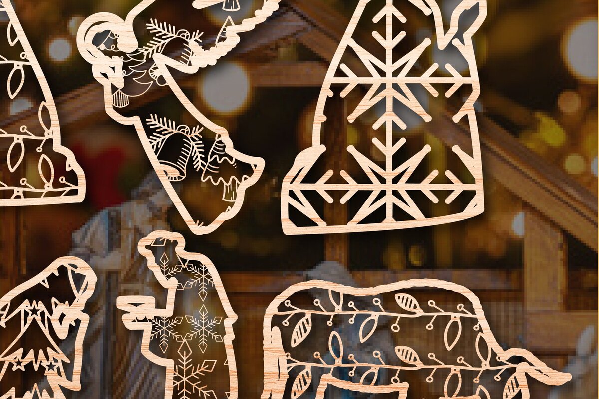 Σετ των 2 Intra απο ξύλο plywood 3mm-4mm πάχος Χριστουγεννιάτικου NATIVITY SCENE Δίασταση 25x25 cm INTRAFABR-46685609