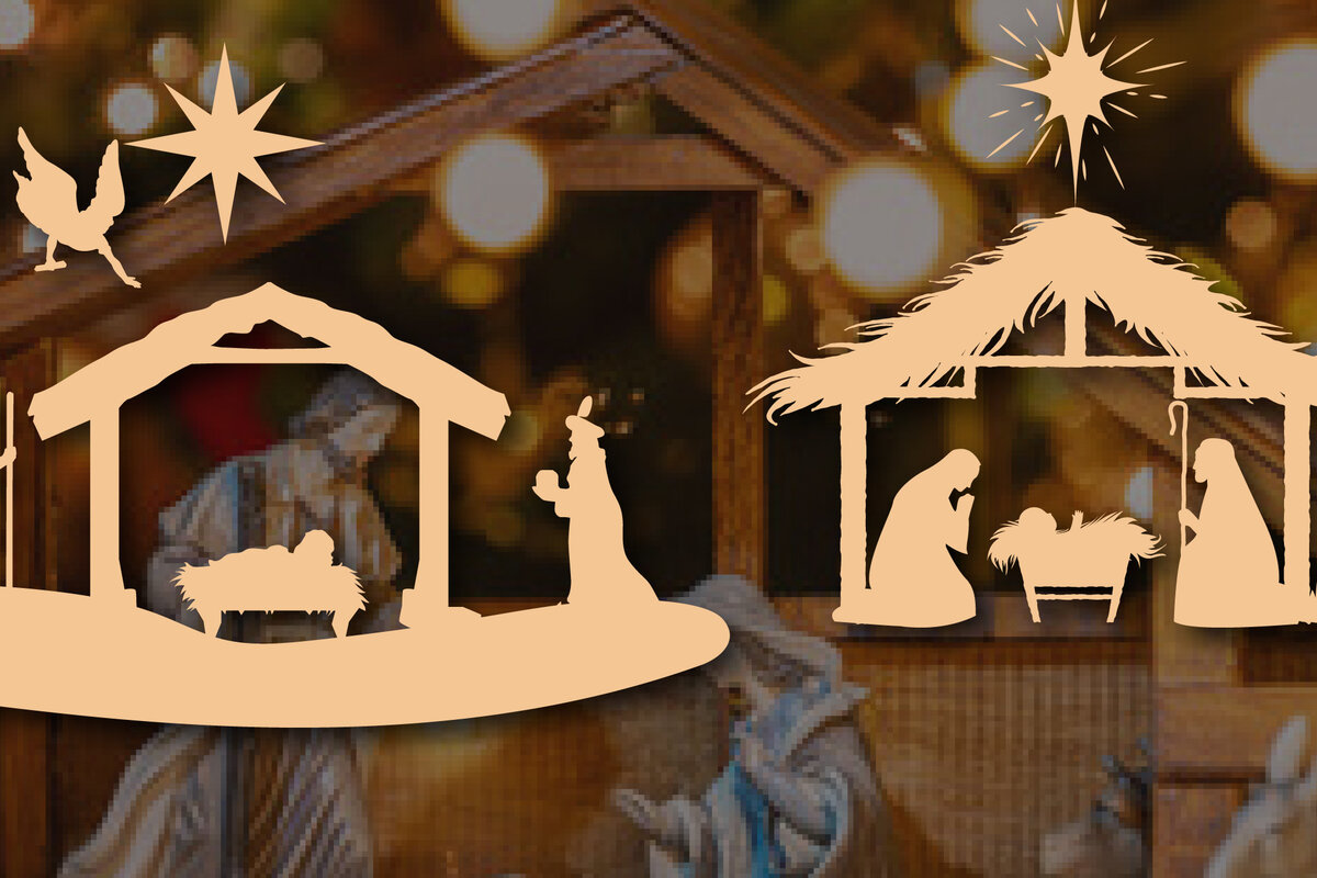 Σετ των 2 Intra απο ξύλο plywood 3mm-4mm πάχος Χριστουγεννιάτικου NATIVITY SCENE Δίασταση 25x25 cm INTRAFABR-46761456