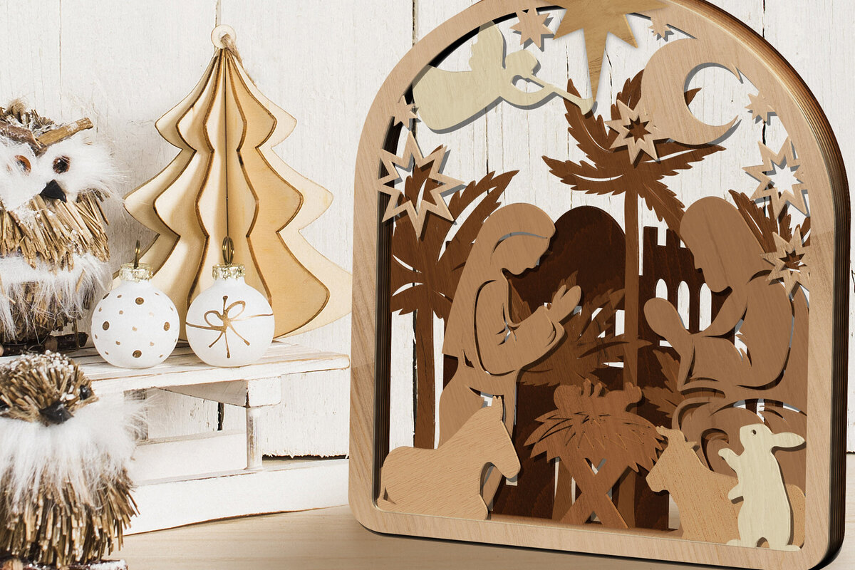 Σετ των 2 Intra απο ξύλο plywood 3mm-4mm πάχος Πρότυπο σκηνής Χριστουγέννων Δίασταση 15x15 cm INTRAFABR-109645838