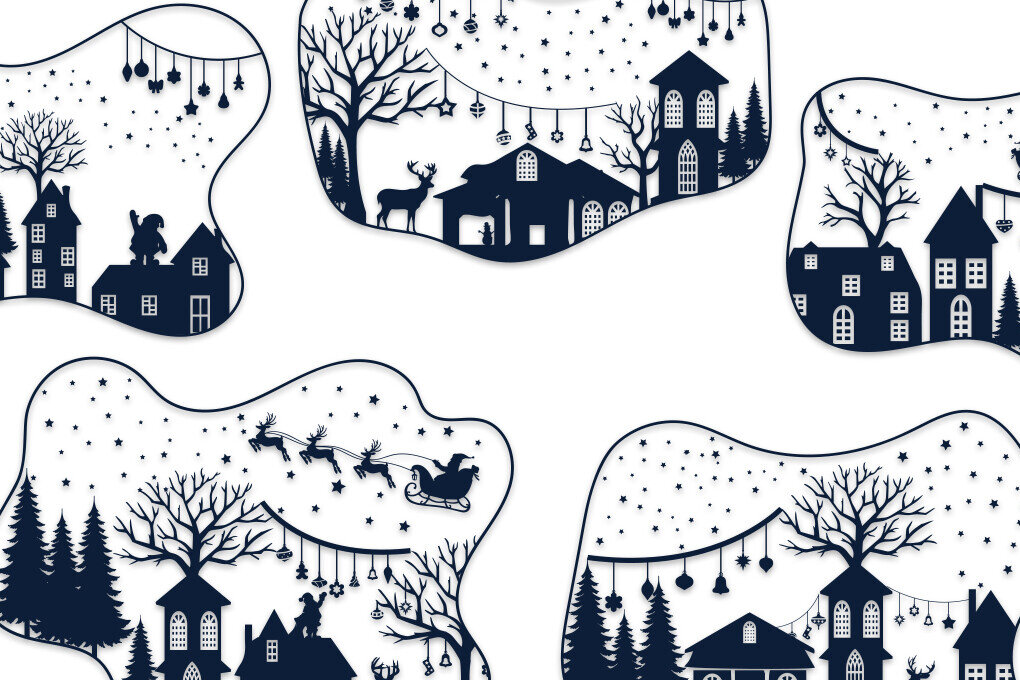 Σετ των 2 Intra απο ξύλο plywood 3mm-4mm πάχος Χριστουγεννιάτικο φυσικό σπίτι και ελάφια Δίασταση 15x15 cm INTRAFABR-80753974