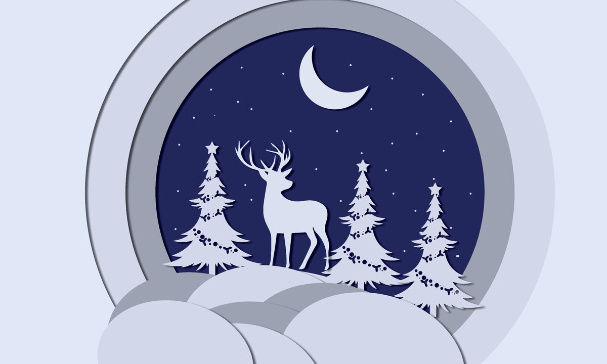 Σετ των 2 Intra απο ξύλο plywood 3mm-4mm πάχος Christmas Night Deer Δίασταση 15x15 cm INTRAFABR-20640964