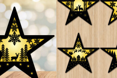 Σετ των 2 Intra απο ξύλο plywood 3mm-4mm πάχος Light Star Christmas Night Δίασταση 15x15 cm INTRAFABR-81682433