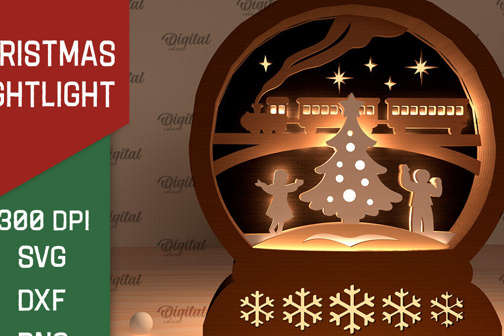 Σετ των 2 Intra απο ξύλο plywood 3mm-4mm πάχος Σχέδιο κοπής με λέιζερ Χριστουγεννιάτικου νυχτερινού φωτός Δίασταση 15x15 cm INTRAFABR-103735102