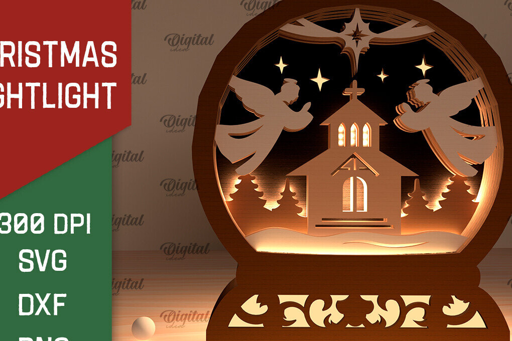 Σετ των 2 Intra απο ξύλο plywood 3mm-4mm πάχος Σχέδιο κοπής με λέιζερ Χριστουγεννιάτικου νυχτερινού φωτός Δίασταση 15x15 cm INTRAFABR-103735179