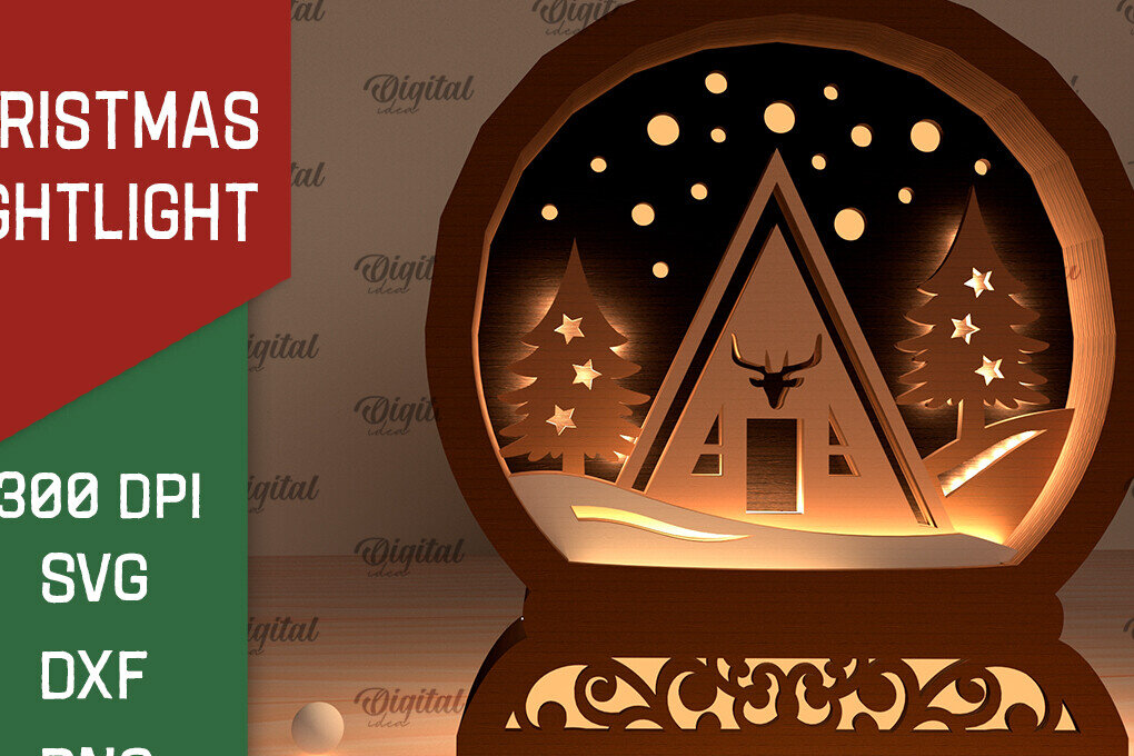 Σετ των 2 Intra απο ξύλο plywood 3mm-4mm πάχος Σχέδιο κοπής με λέιζερ Χριστουγεννιάτικου νυχτερινού φωτός Δίασταση 15x15 cm INTRAFABR-103734915