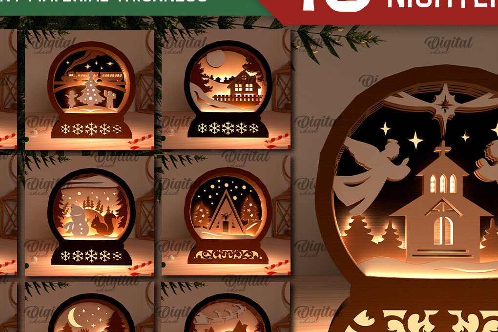 Σετ των 3 Intra απο ξύλο plywood 3mm-4mm πάχος κοπής Χριστουγεννιάτικων φώτων με λέιζερ Δίασταση 15x15 cm INTRAFABR-103785208