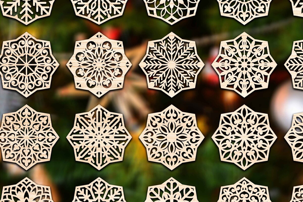 Intra απο ξύλο plywood 3mm-4mm πάχος Χριστουγεννιάτικο οκταγωνικό σουβέρ με νιφάδες χιονιού Δίασταση 30x20 cm INTRAFABR-76960086