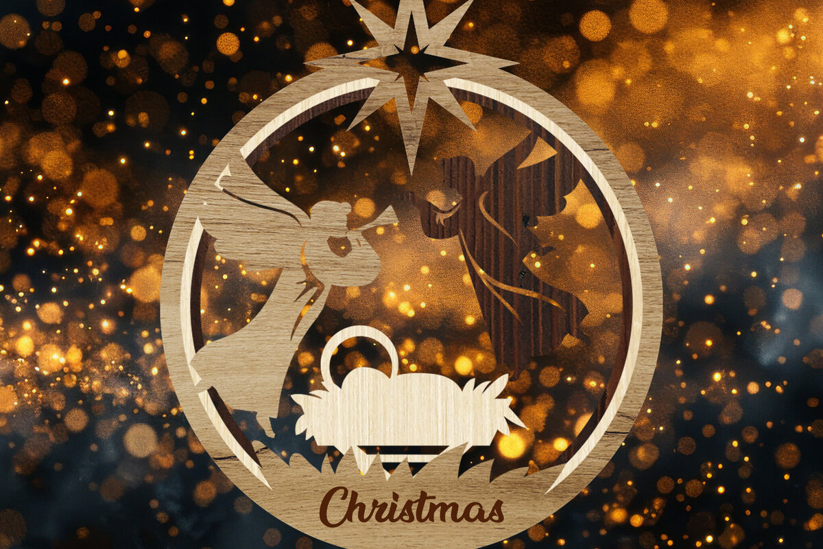 Σετ των 3 Intra απο ξύλο plywood 3mm-4mm πάχος Χριστουγεννιάτικο στολίδι Δίασταση 8x8 cm INTRAFABR-108828244