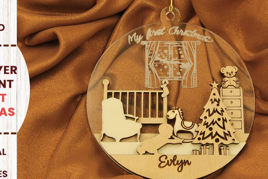 Σετ των 3 Intra απο ξύλο plywood 3mm-4mm πάχος Χριστουγεννιάτικο στολίδι Baby First Christmas Δίασταση 3x3 cm INTRAFABR-82458306