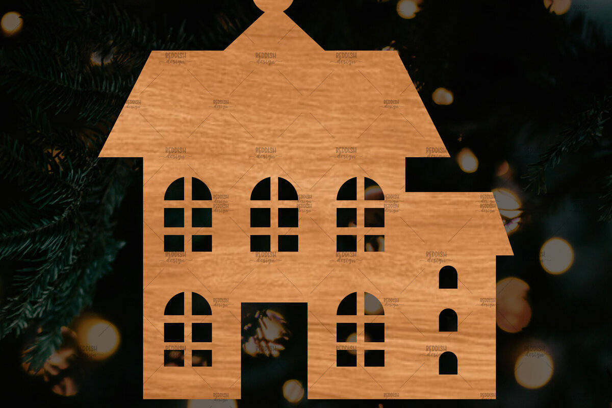 Σετ των 3 Intra απο ξύλο plywood 3mm-4mm πάχος Χριστουγεννιάτικο Στολίδι Κτίριο κομμένο Δίασταση 8x8 cm INTRAFABR-108110665