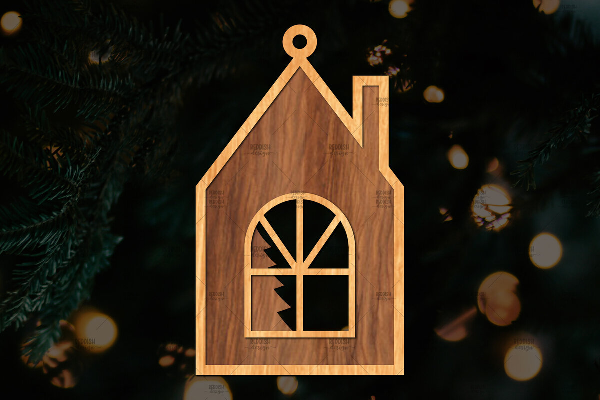 Σετ των 3 Intra απο ξύλο plywood 3mm-4mm πάχος Χριστουγεννιάτικο Στολίδι Κτίριο κομμένο Δίασταση 8x8 cm INTRAFABR-111352581