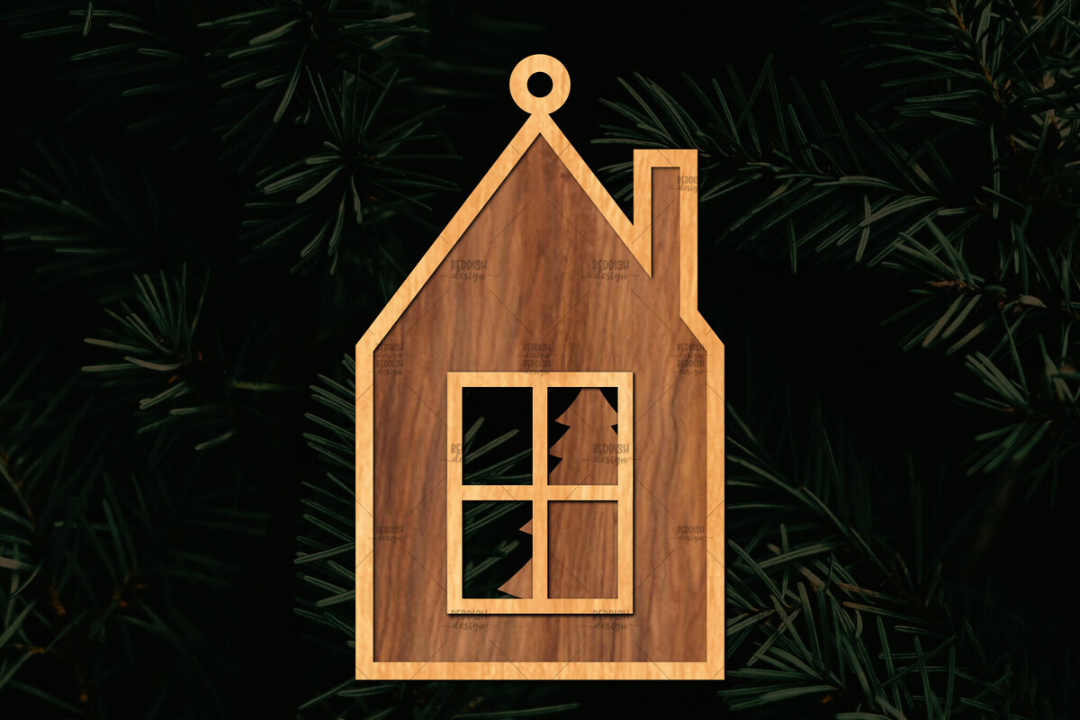 Σετ των 3 Intra απο ξύλο plywood 3mm-4mm πάχος Χριστουγεννιάτικο Στολίδι Κτίριο κομμένο Δίασταση 8x8 cm INTRAFABR-111352593