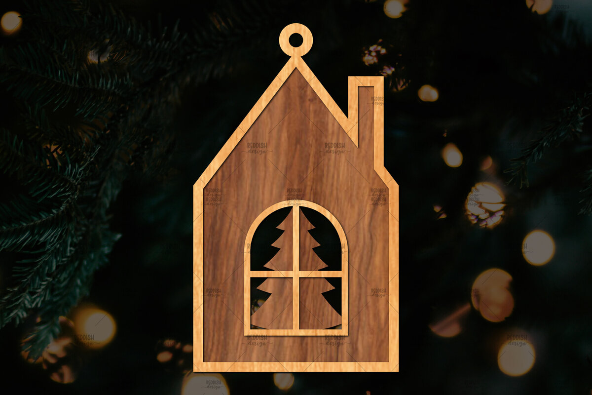 Σετ των 3 Intra απο ξύλο plywood 3mm-4mm πάχος Χριστουγεννιάτικο Στολίδι Κτίριο κομμένο Δίασταση 8x8 cm INTRAFABR-111352623