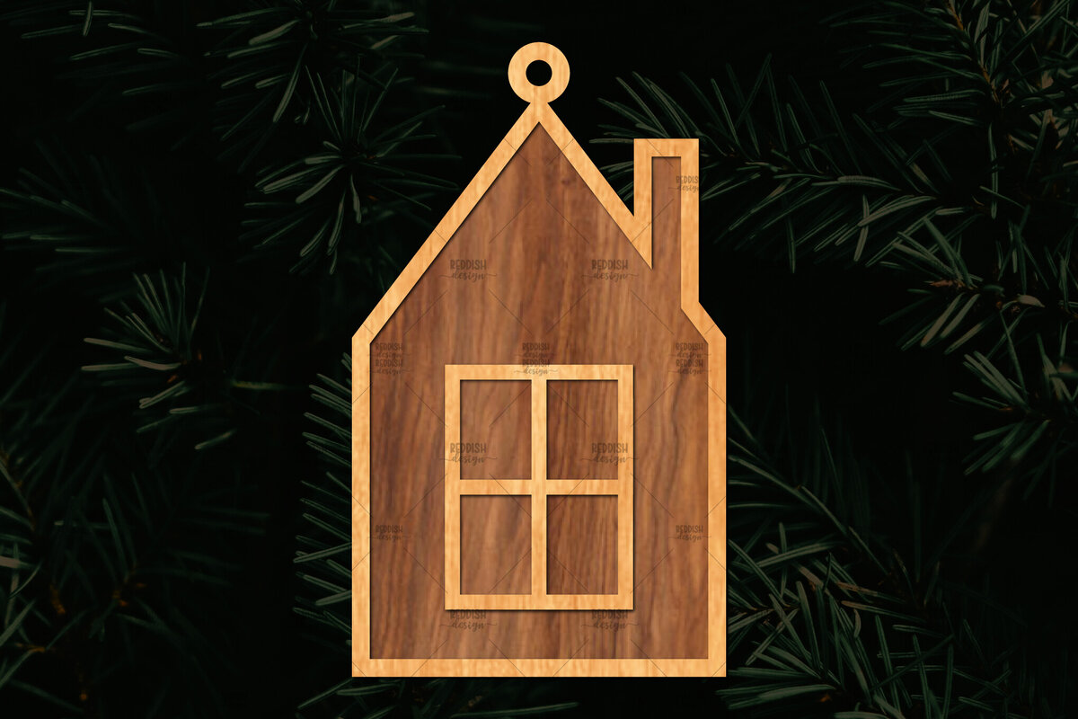 Σετ των 3 Intra απο ξύλο plywood 3mm-4mm πάχος Χριστουγεννιάτικο Στολίδι Κτίριο κομμένο Δίασταση 8x8 cm INTRAFABR-111352649