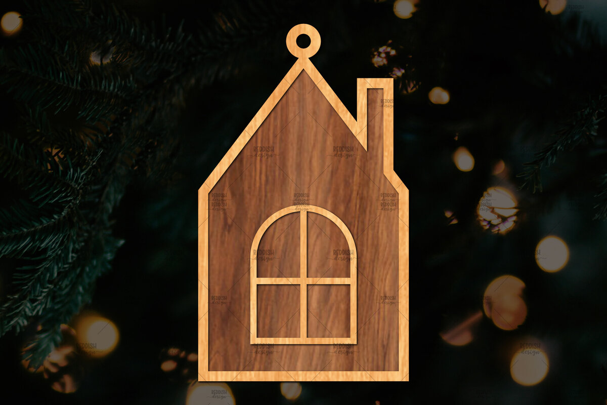 Σετ των 3 Intra απο ξύλο plywood 3mm-4mm πάχος Χριστουγεννιάτικο Στολίδι Κτίριο κομμένο Δίασταση 8x8 cm INTRAFABR-111352677