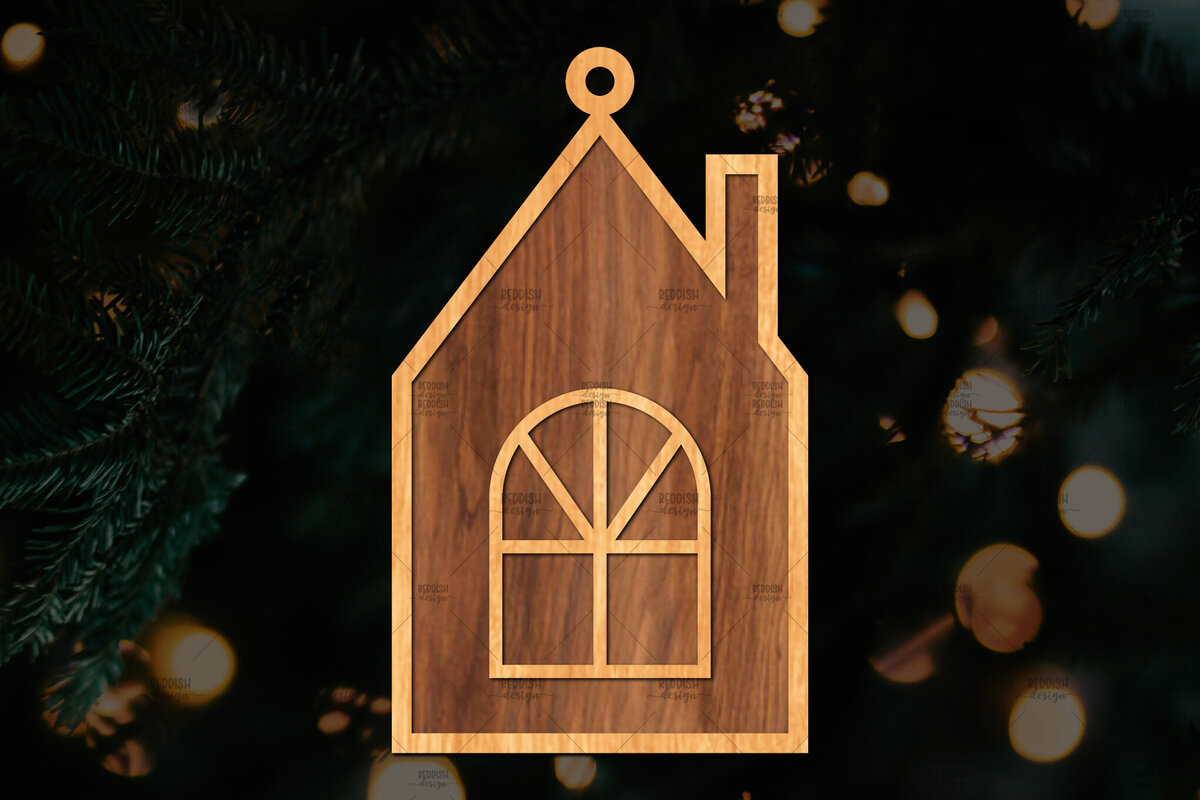 Σετ των 3 Intra απο ξύλο plywood 3mm-4mm πάχος Χριστουγεννιάτικο Στολίδι Κτίριο κομμένο Δίασταση 8x8 cm INTRAFABR-111352700