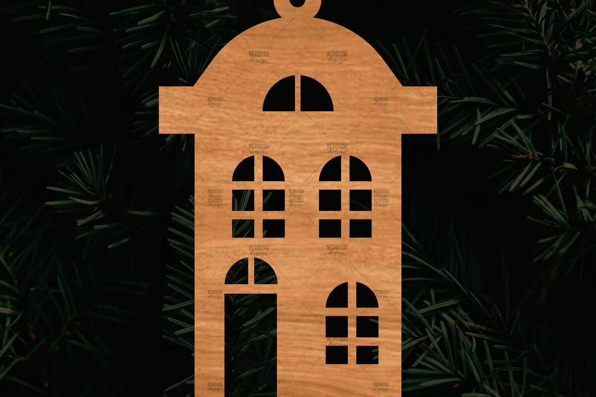 Σετ των 3 Intra απο ξύλο plywood 3mm-4mm πάχος Χριστουγεννιάτικο Στολίδι Κτίριο κομμένο Δίασταση 8x8 cm INTRAFABR-108110432