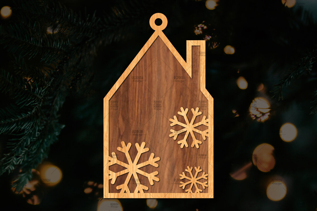 Σετ των 3 Intra απο ξύλο plywood 3mm-4mm πάχος Χριστουγεννιάτικο Στολίδι Κτίριο κομμένο Δίασταση 8x8 cm INTRAFABR-111352808