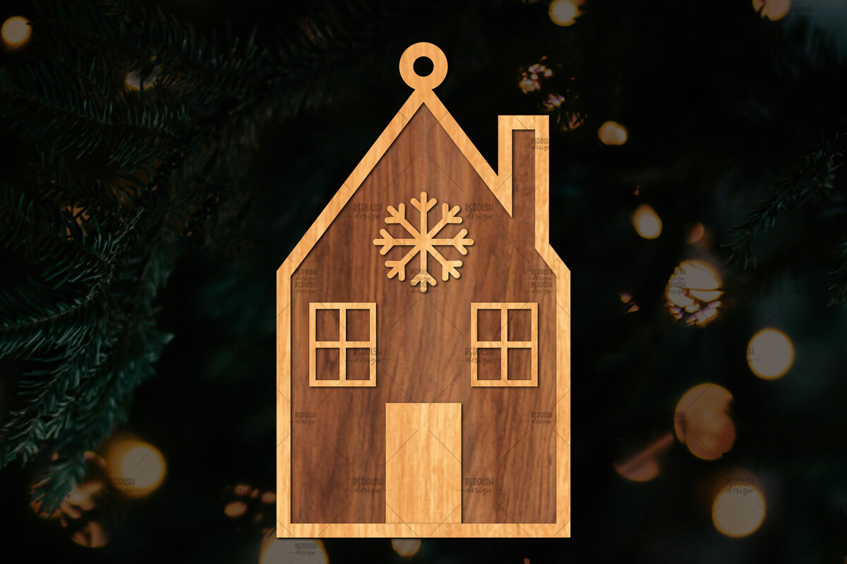 Σετ των 3 Intra απο ξύλο plywood 3mm-4mm πάχος Χριστουγεννιάτικο Στολίδι Κτίριο κομμένο Δίασταση 8x8 cm INTRAFABR-111352844