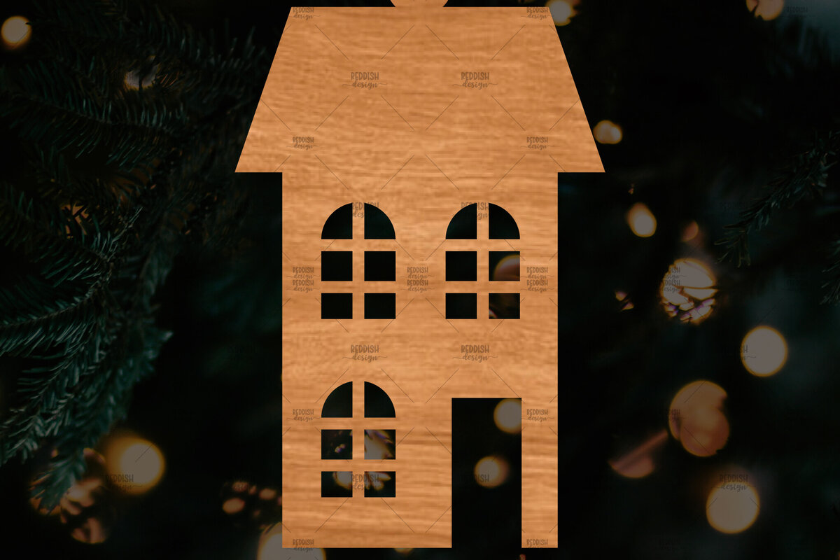 Σετ των 3 Intra απο ξύλο plywood 3mm-4mm πάχος Χριστουγεννιάτικο Στολίδι Κτίριο κομμένο Δίασταση 8x8 cm INTRAFABR-108110507