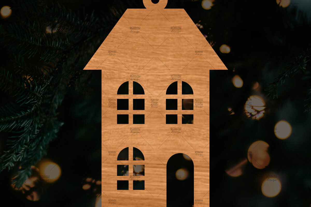 Σετ των 3 Intra απο ξύλο plywood 3mm-4mm πάχος Χριστουγεννιάτικο Στολίδι Κτίριο κομμένο Δίασταση 8x8 cm INTRAFABR-108110547