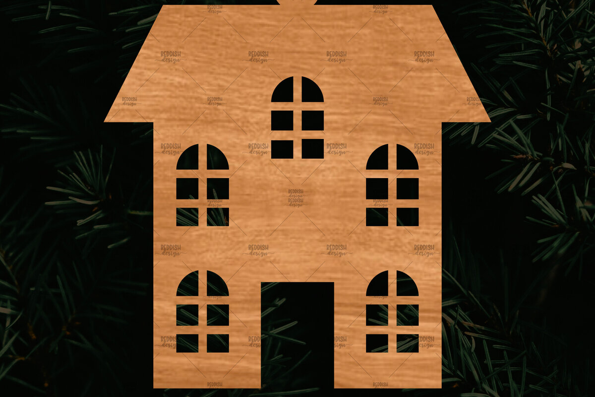 Σετ των 3 Intra απο ξύλο plywood 3mm-4mm πάχος Χριστουγεννιάτικο Στολίδι Κτίριο κομμένο Δίασταση 8x8 cm INTRAFABR-108110593