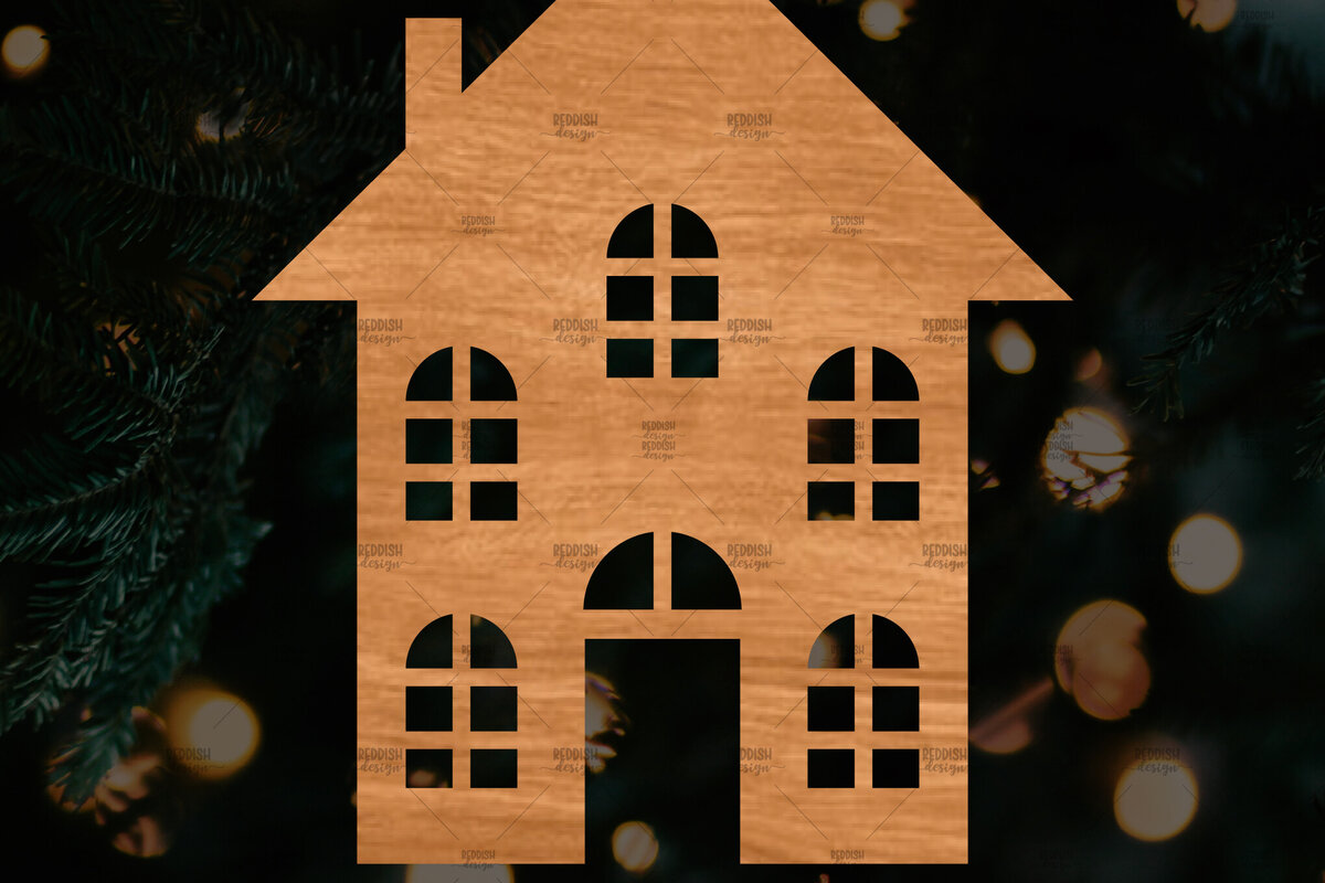 Σετ των 3 Intra απο ξύλο plywood 3mm-4mm πάχος Χριστουγεννιάτικο Στολίδι Κτίριο κομμένο Δίασταση 8x8 cm INTRAFABR-108110618