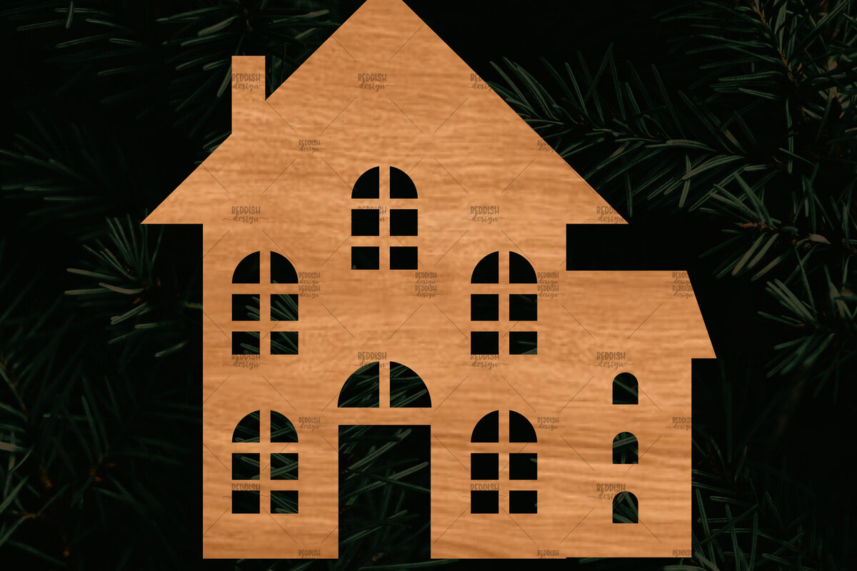 Σετ των 3 Intra απο ξύλο plywood 3mm-4mm πάχος Χριστουγεννιάτικο Στολίδι Κτίριο κομμένο Δίασταση 8x8 cm INTRAFABR-108110651