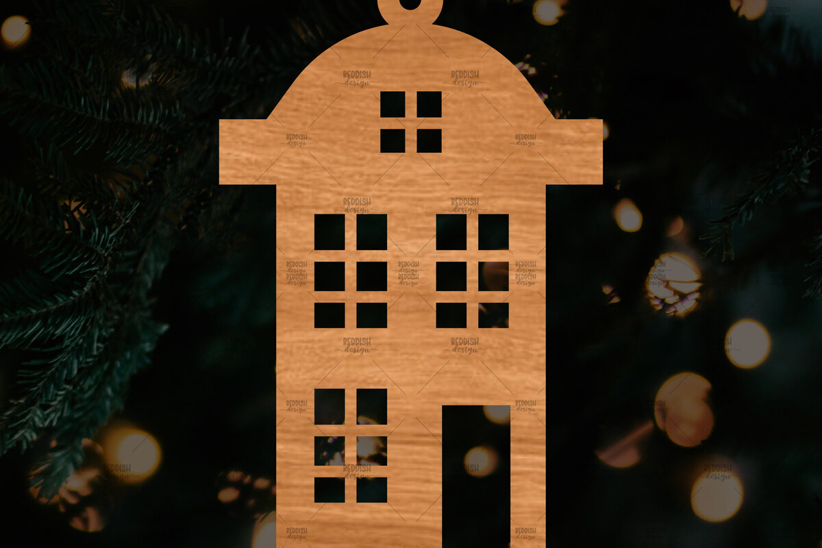 Σετ των 3 Intra απο ξύλο plywood 3mm-4mm πάχος Χριστουγεννιάτικο Στολίδι Κτίριο κομμένο Δίασταση 8x8 cm INTRAFABR-108110379