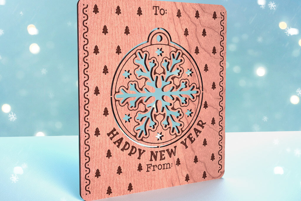 Σετ των 3 Intra απο ξύλο plywood 3mm-4mm πάχος Χριστουγεννιάτικη Διακοσμητική Κάρτα | Δίασταση 8x8 cm INTRAFABR-72468012