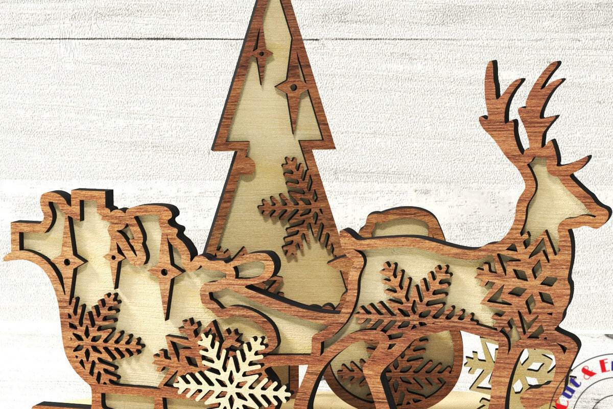 Σετ των 3 Intra απο ξύλο plywood 3mm-4mm πάχος Χριστουγεννιάτικο στολίδι σύνθεση Πρωτοχρονιάς Δίασταση 3x3 cm INTRAFABR-19900027