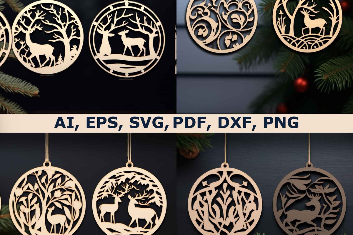 Σετ των 3 Intra απο ξύλο plywood 3mm-4mm πάχος με κομμένα χριστουγεννιάτικα στολίδια Δίασταση 8x8 cm INTRAFABR-79143388