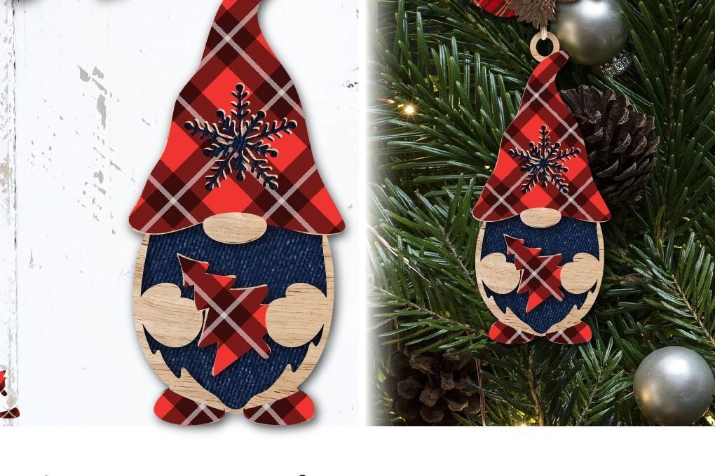 Σετ των 3 Intra απο ξύλο plywood 3mm-4mm πάχος κοπής με λέιζερ Χριστουγεννιάτικο στολίδι Gnome. Δίασταση 2x2 cm INTRAFABR-38781749