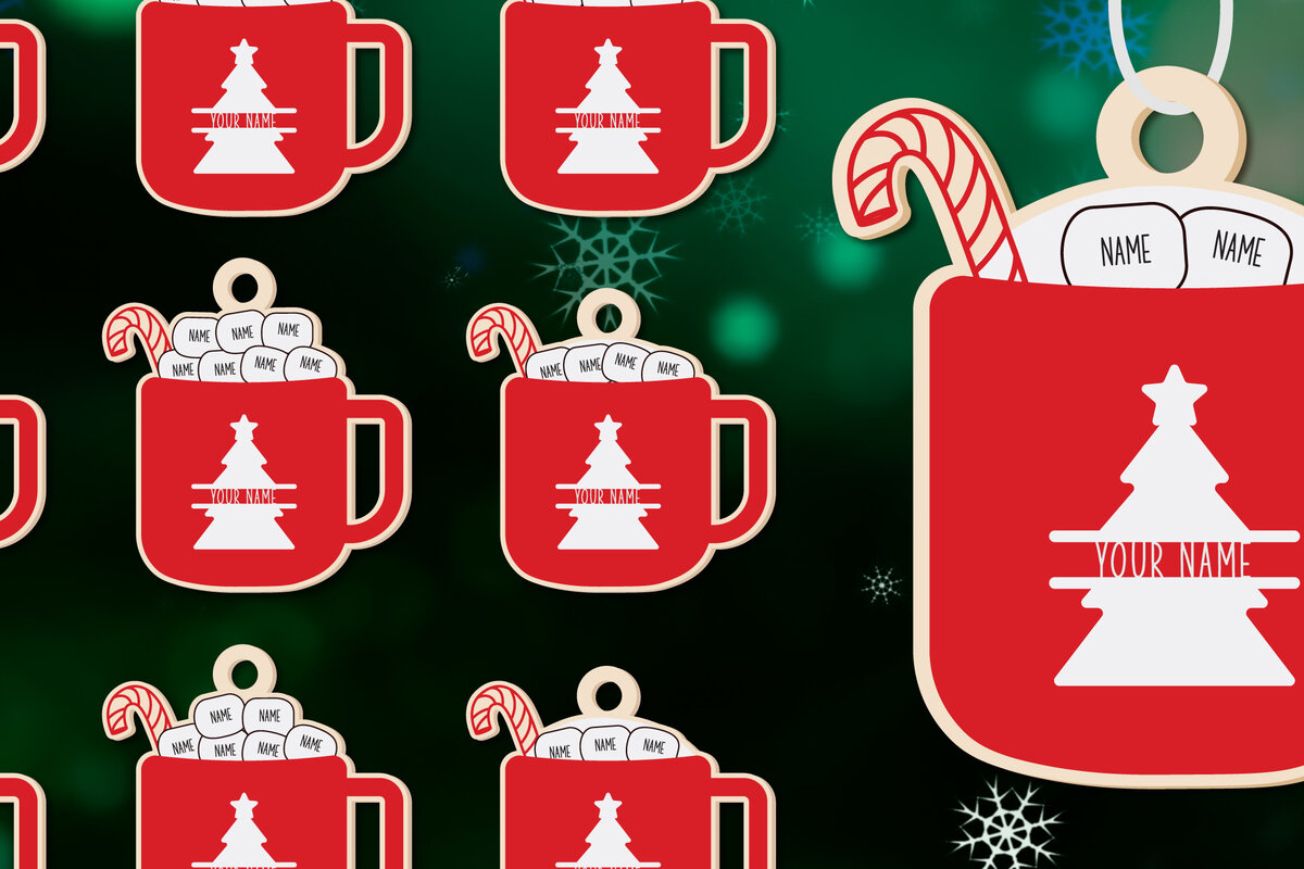 Σετ των 3 Intra απο ξύλο plywood 3mm-4mm πάχος Χριστουγεννιάτικο στολίδι Hot Cocoa Δίασταση 8x8 cm INTRAFABR-51838226