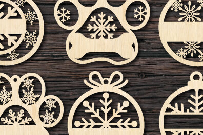 Σετ των 3 Intra απο ξύλο plywood 3mm-4mm πάχος Χριστουγεννιάτικο στολίδι Δέσμη κοπής με λέιζερ Δίασταση 8x8 cm INTRAFABR-75496414